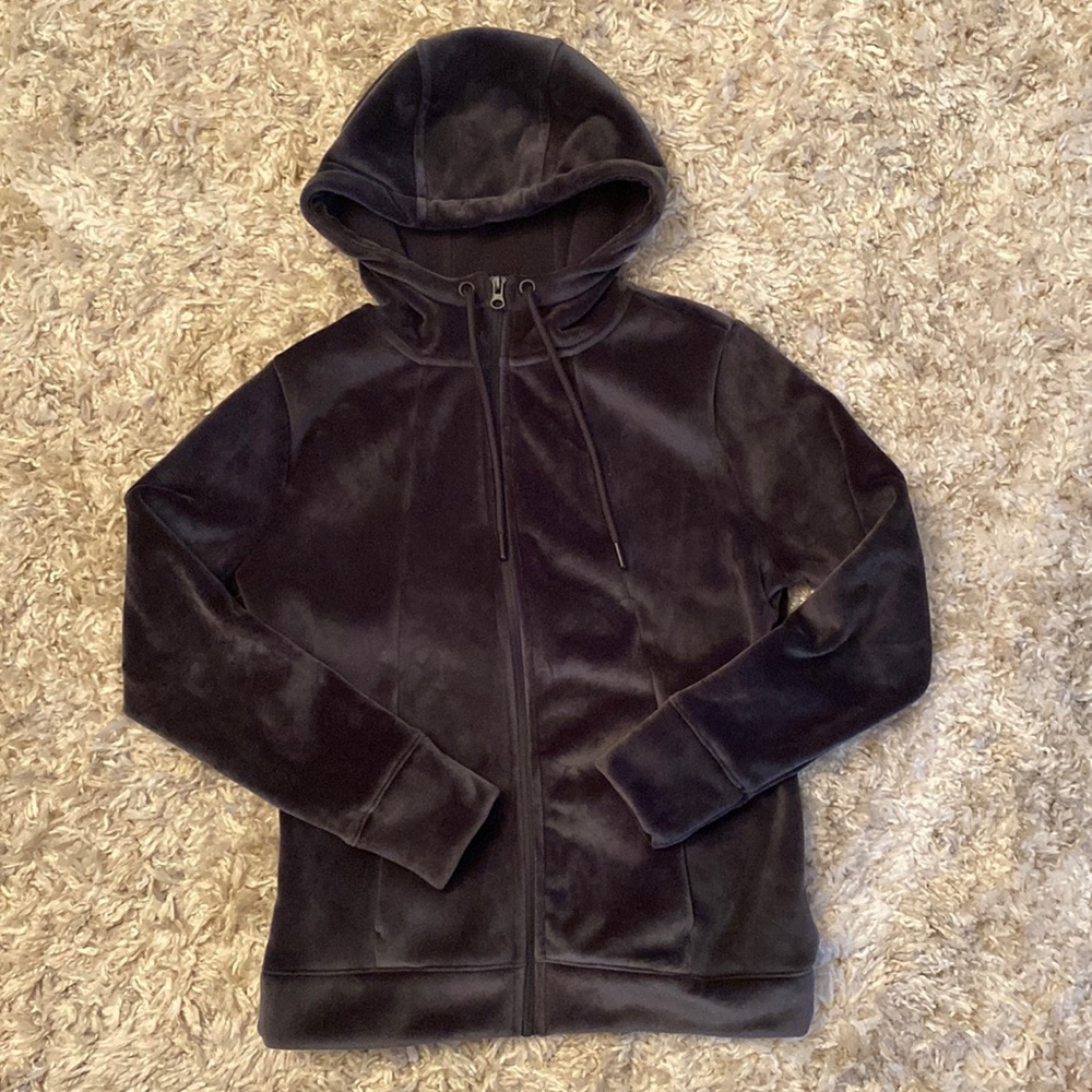 Gray heavy zip-up sweatshirt with hood velvet like fabric size XS 0-2